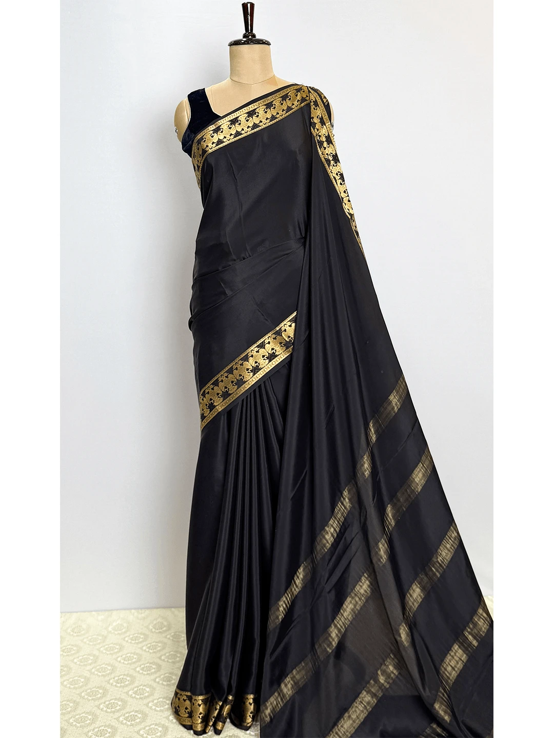 Pure Mysore Silk Saree - Black Colour - QS217779