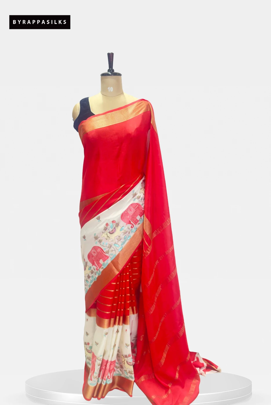 Pure Mysore Silk Saree Red & Off White QS284400