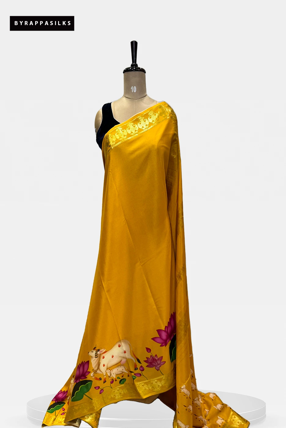 Pure Mysore Silk Saree Pichwai Design Yellow QS283434