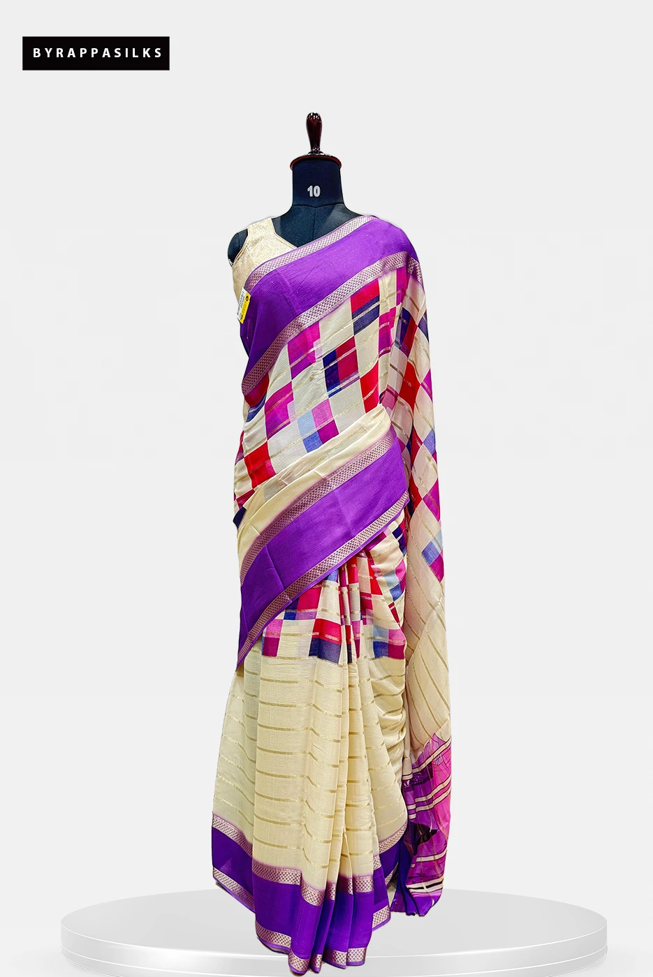 Wrinkle Crape Pure Mysore Silk Saree Purple & Cream QW203024