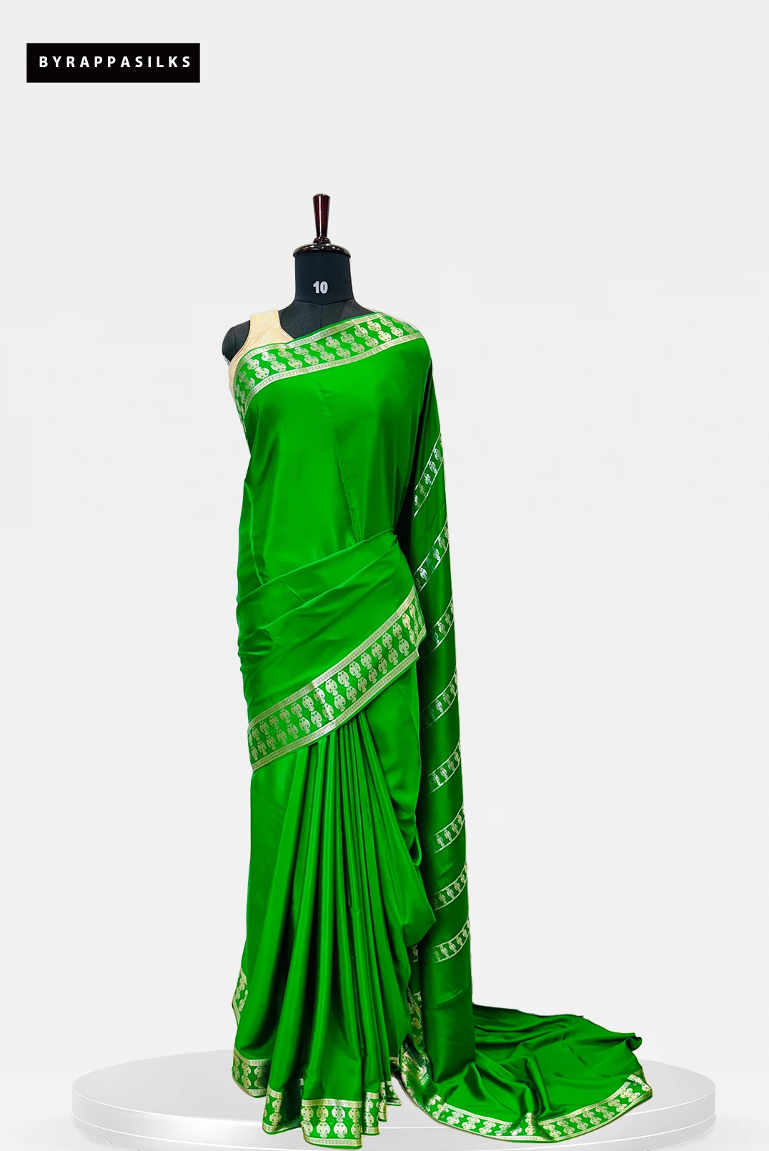 Pure Mysore Silk Green Saree With Silver Zari Border QS273802