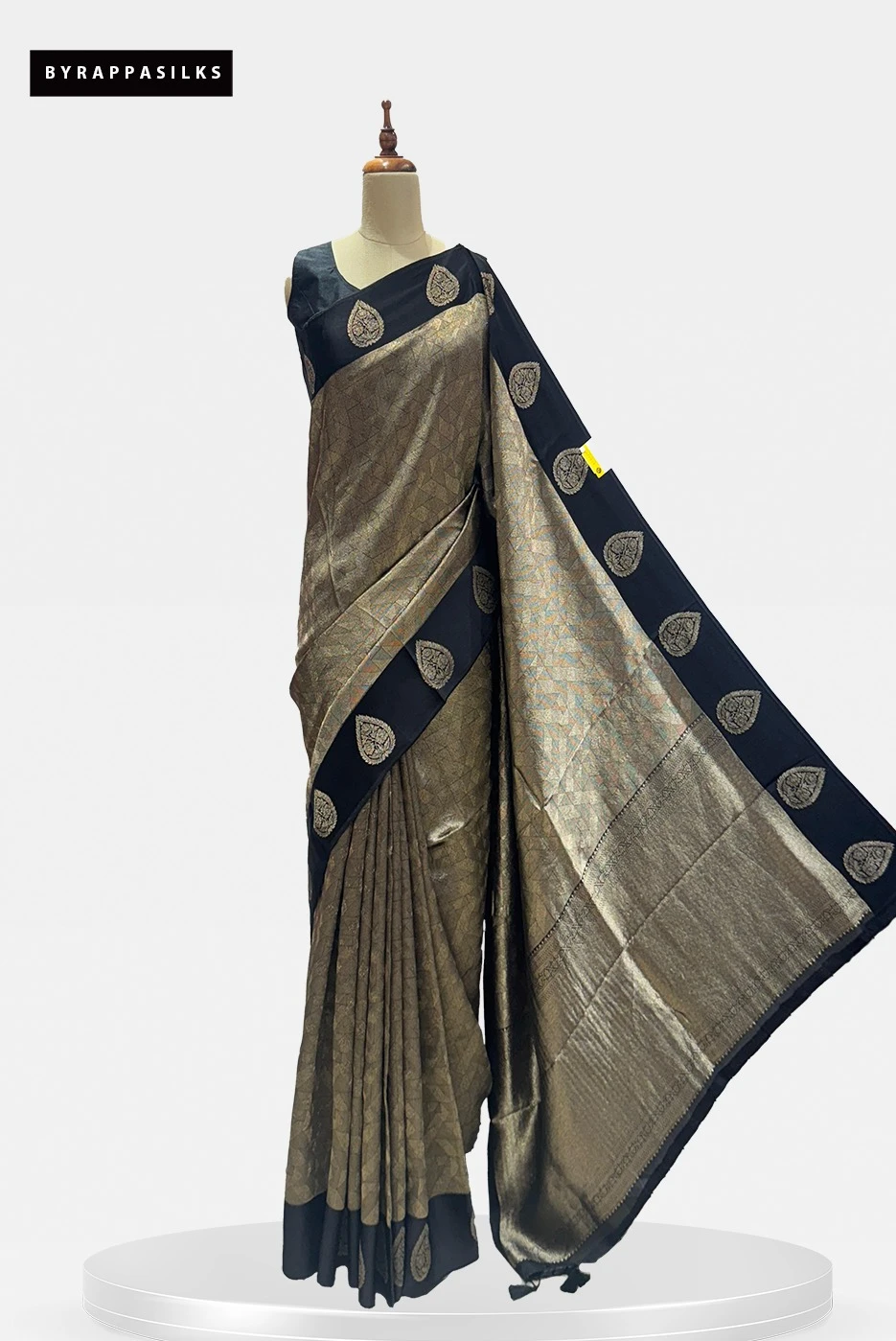 Tissue Saree with satin Border Grey Colour Saree Black Border QS287716