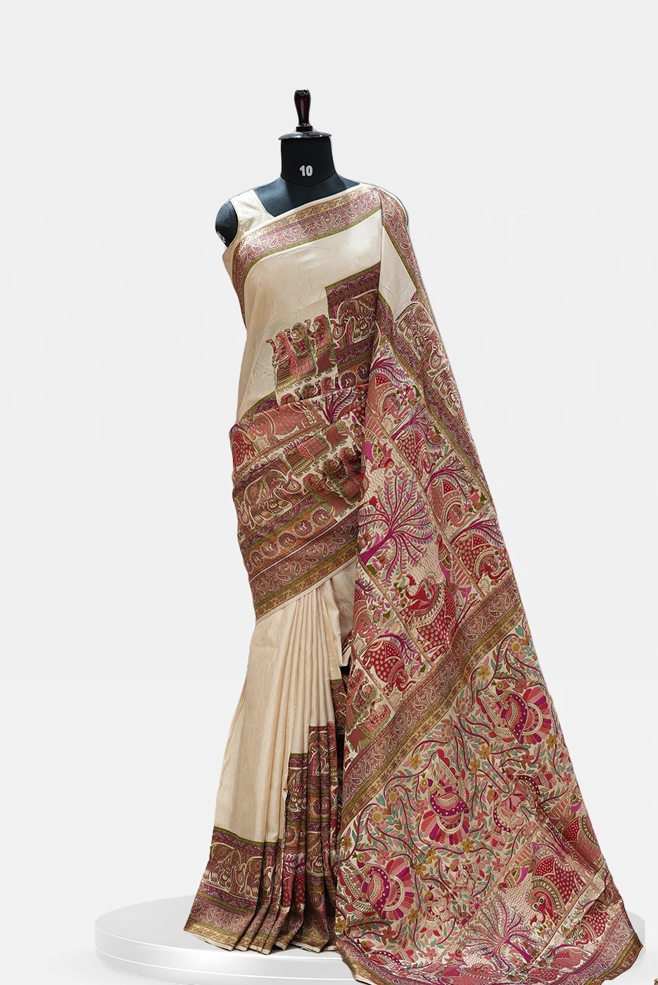 Kalamkari Silk Saree Exquisite Cream QS254558