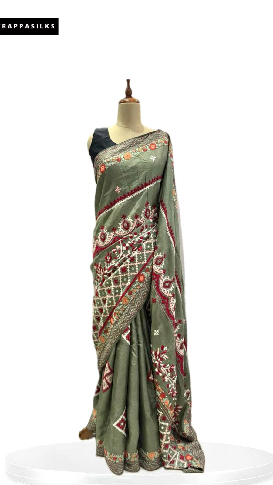 Pure Tussar saree Floral Green QS285144
