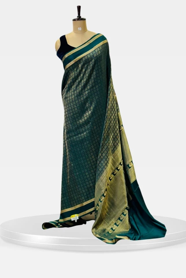 Pure Mysore Silk Crape Green Brocade Saree QS240831
