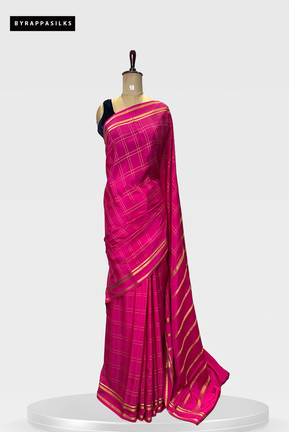 Pure Mysore Silk Saree Pink with Golden Checks and Border QS275354