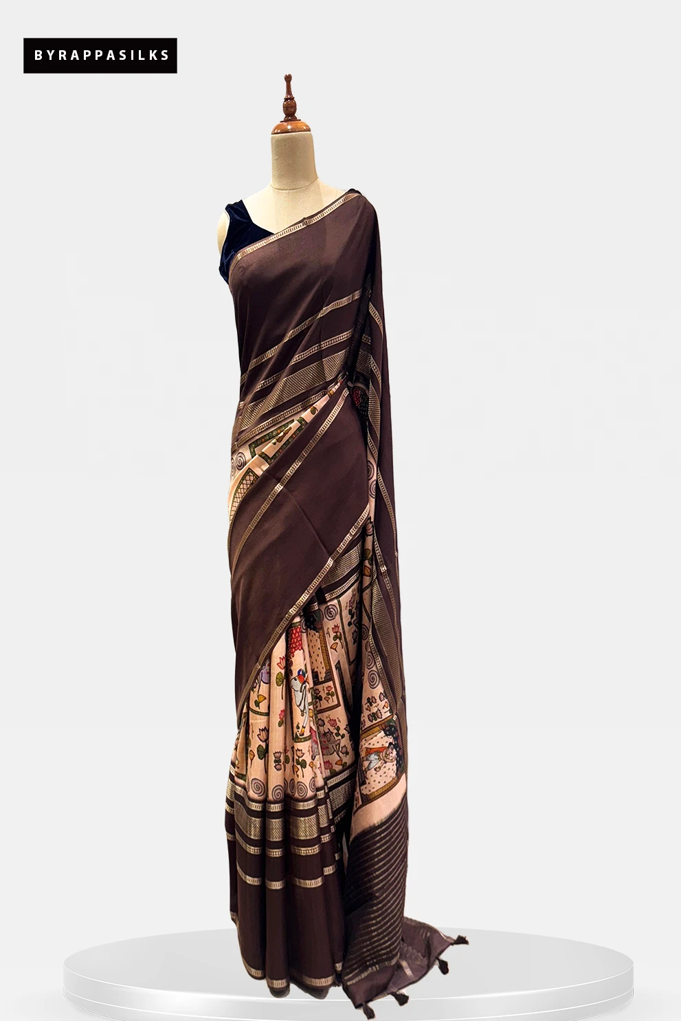 Semi-Crape Saree Brown & Cream Saree QS246378