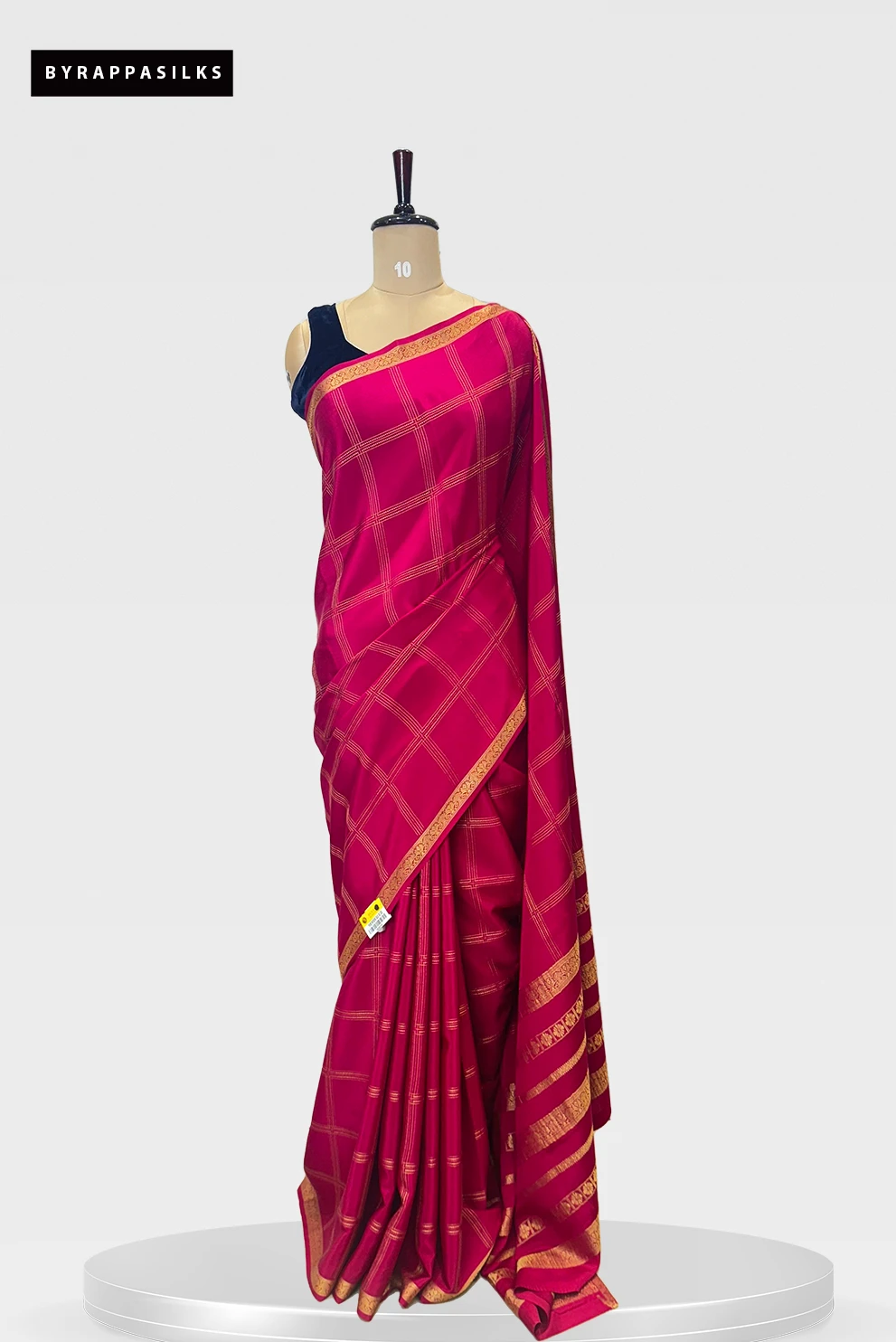 Pink Pure Mysore Silk Saree with Golden Checks and Border QS282745