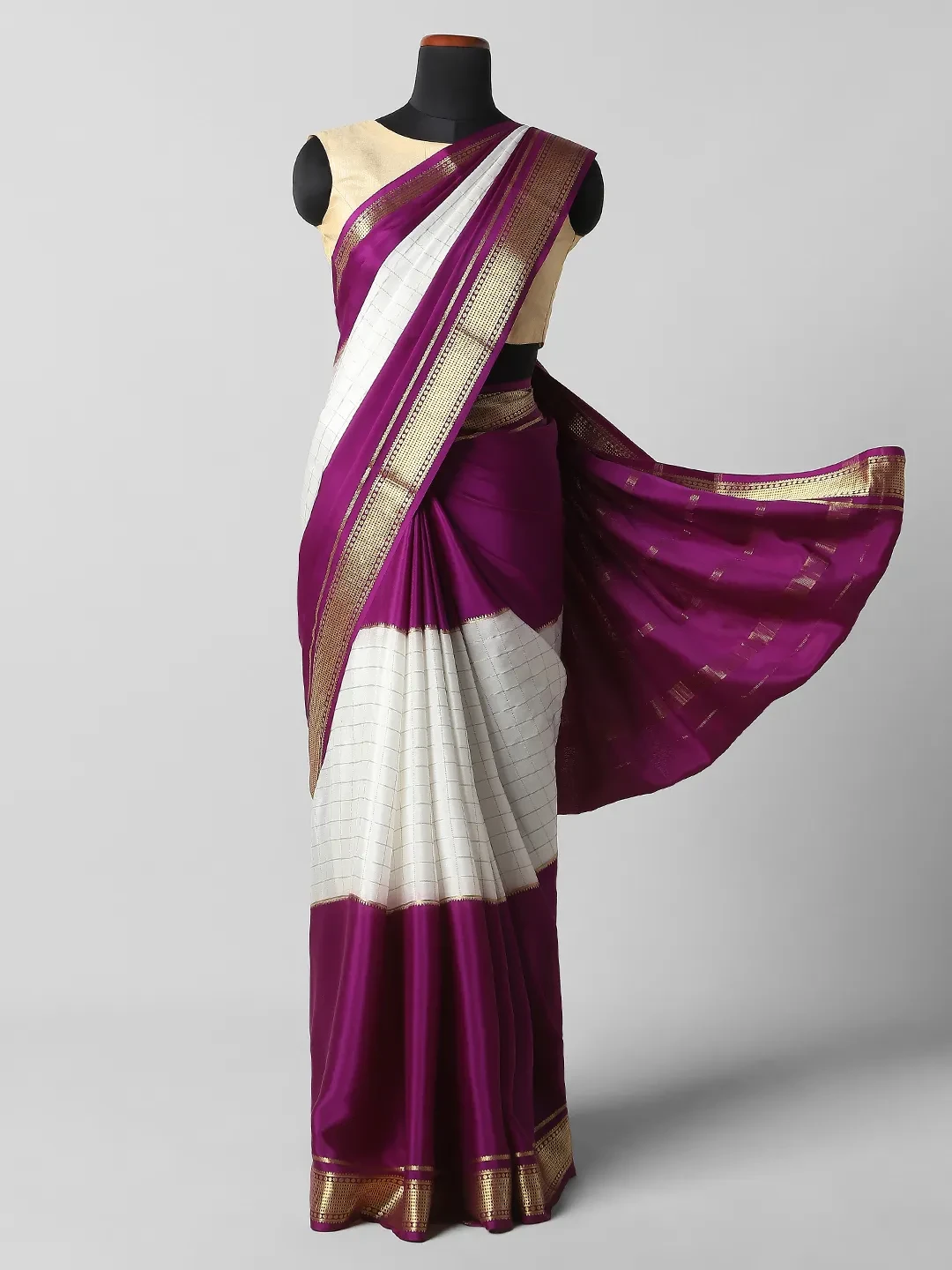 Pure Mysore Silk Sarees -Cream & Purple Colour QA255109