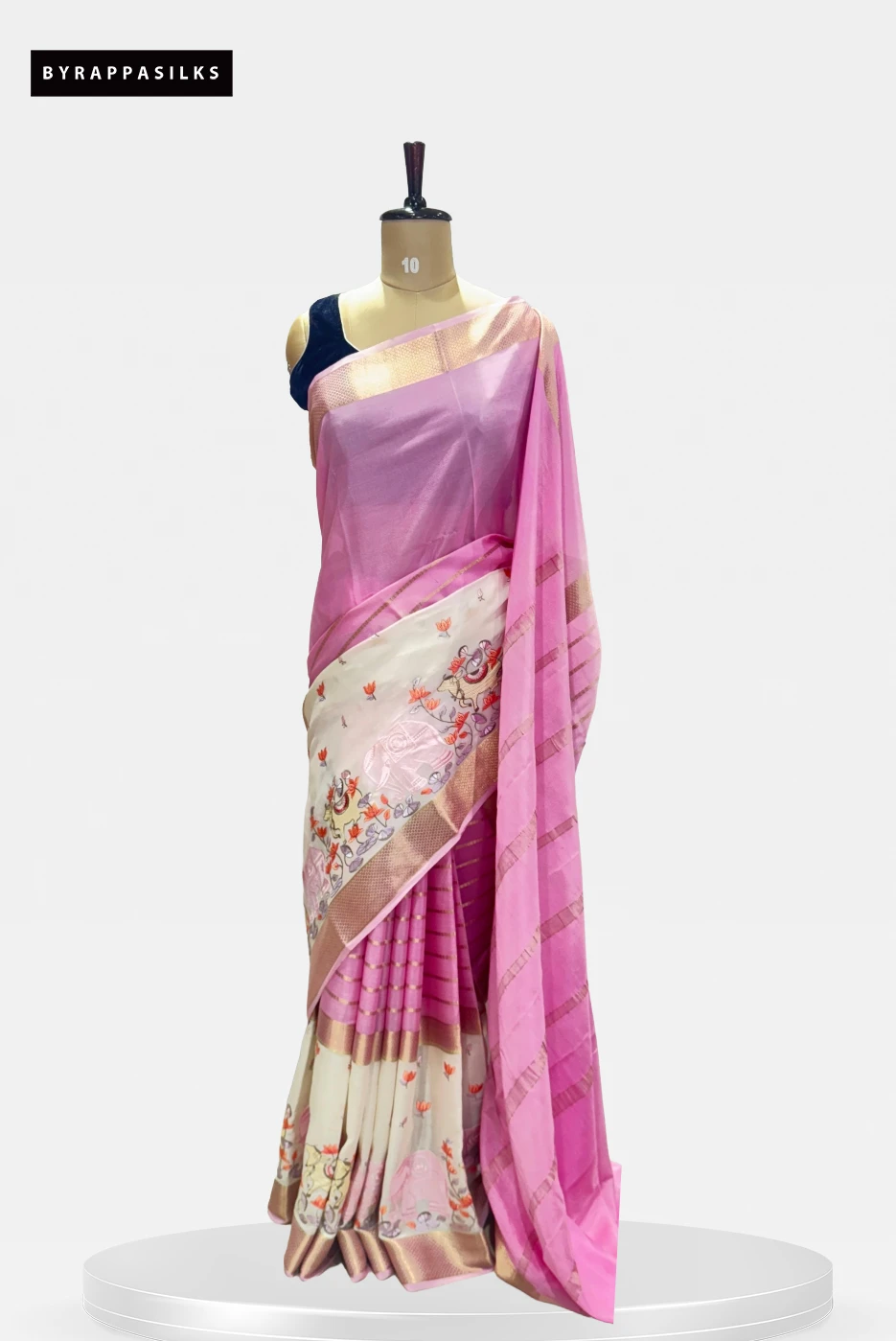 Pure Mysore Silk Saree Pink & Off-White QS284400