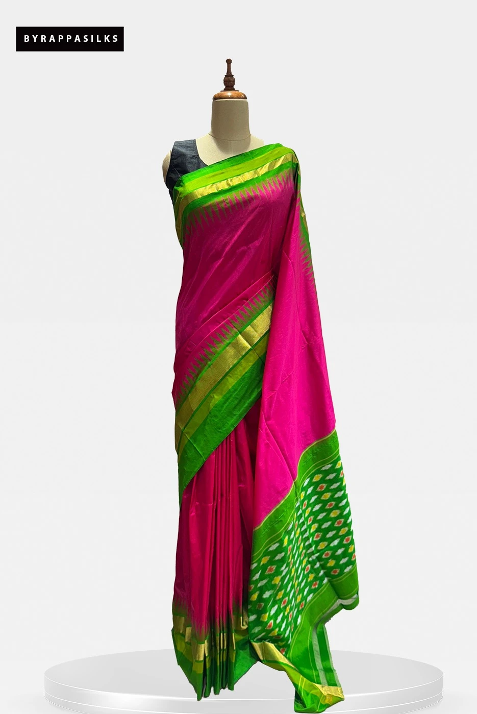 Pochampally Saree pink & Green Border QS283987