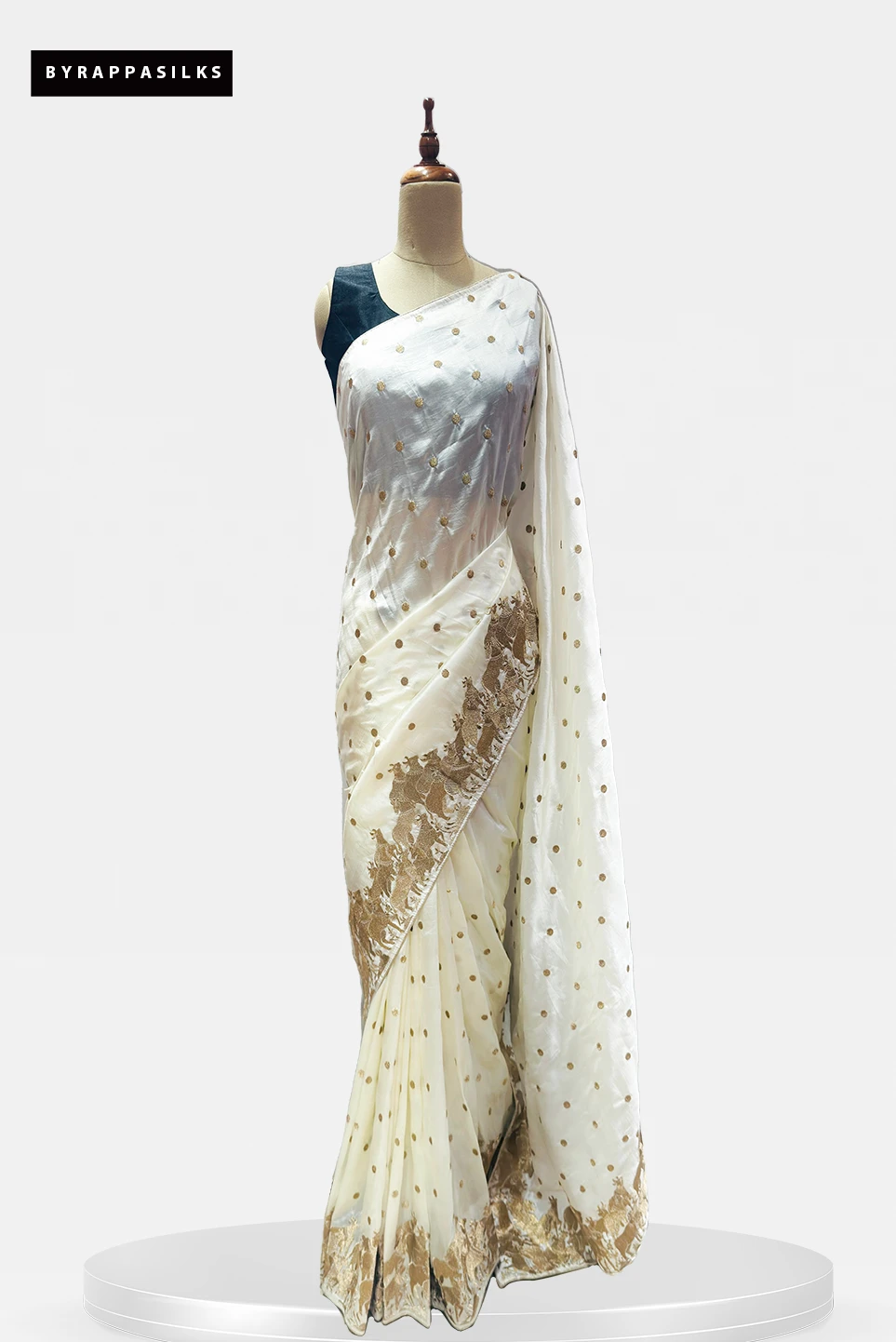 Tussar Saree With Pichwai Design White QS289726