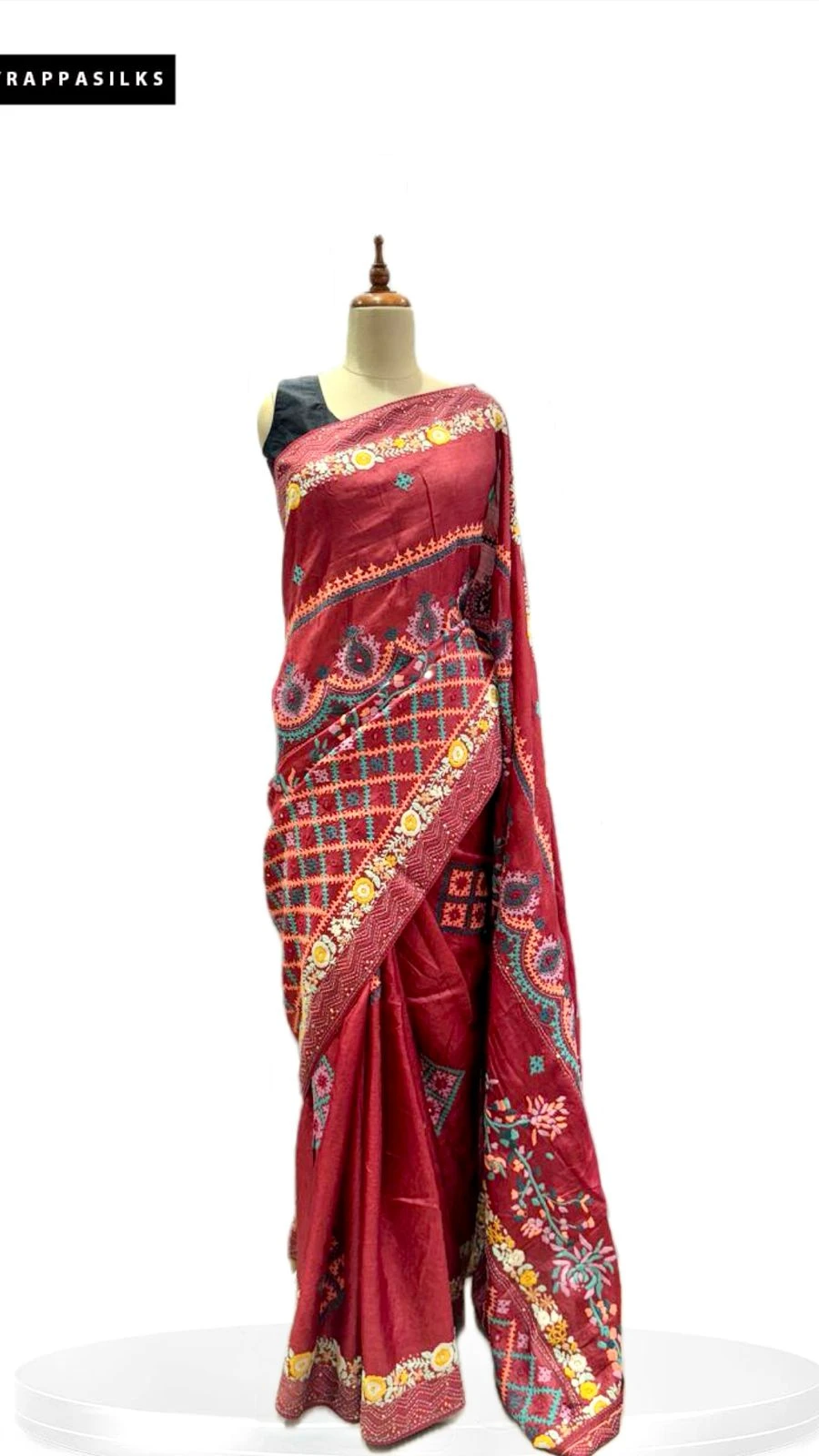 Pure Tussar saree Floral Maroon QS285142