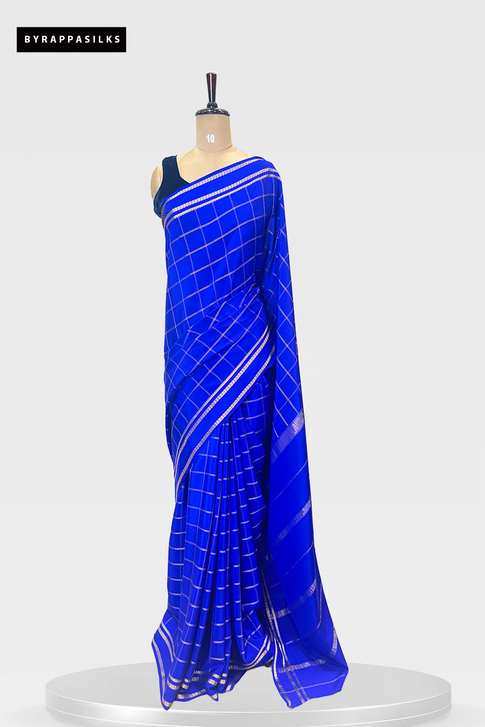 Royal Blue Pure Mysore Silk Saree with Golden Checks and Border QS282741