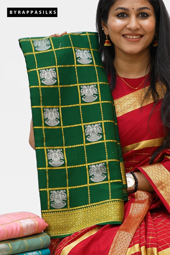 Pure Mysore Silk with Gandaberunda Design - Green
