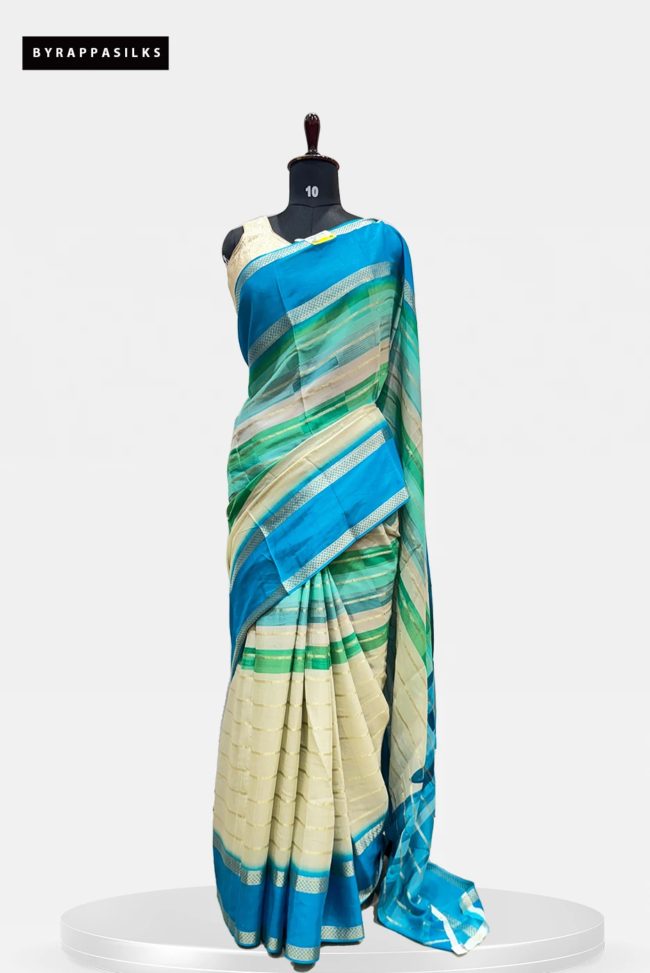 Wrinkle Crape Pure Mysore Silk Saree Aqua Blue & Cream QW203024