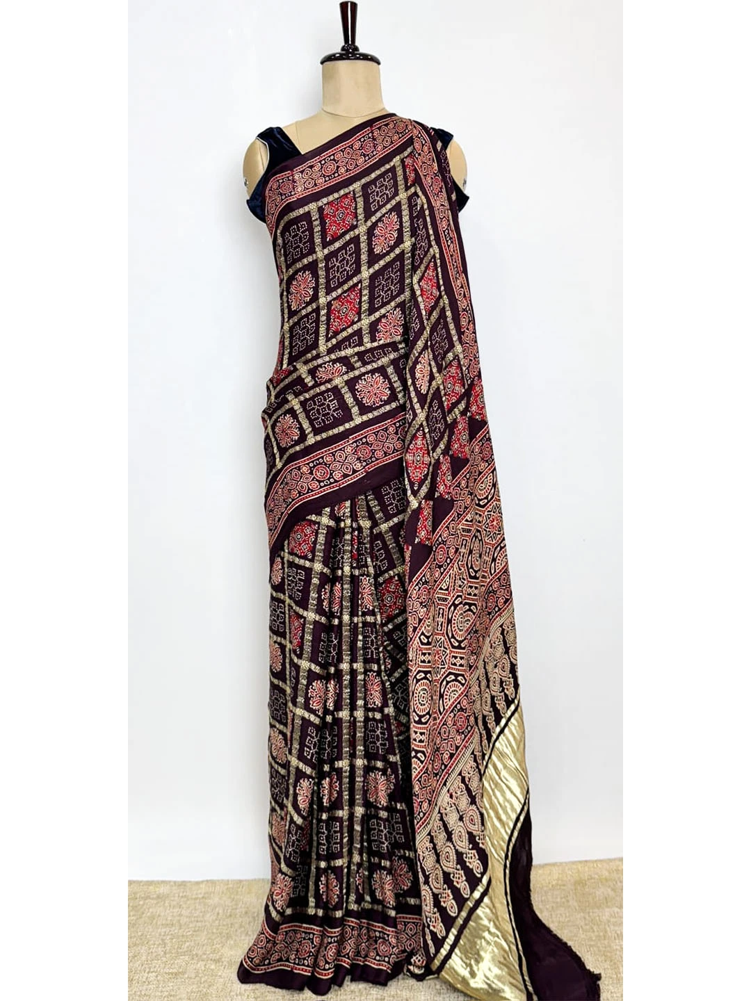 Ajarkh Printed Sarees - Wine Colour -QS211507